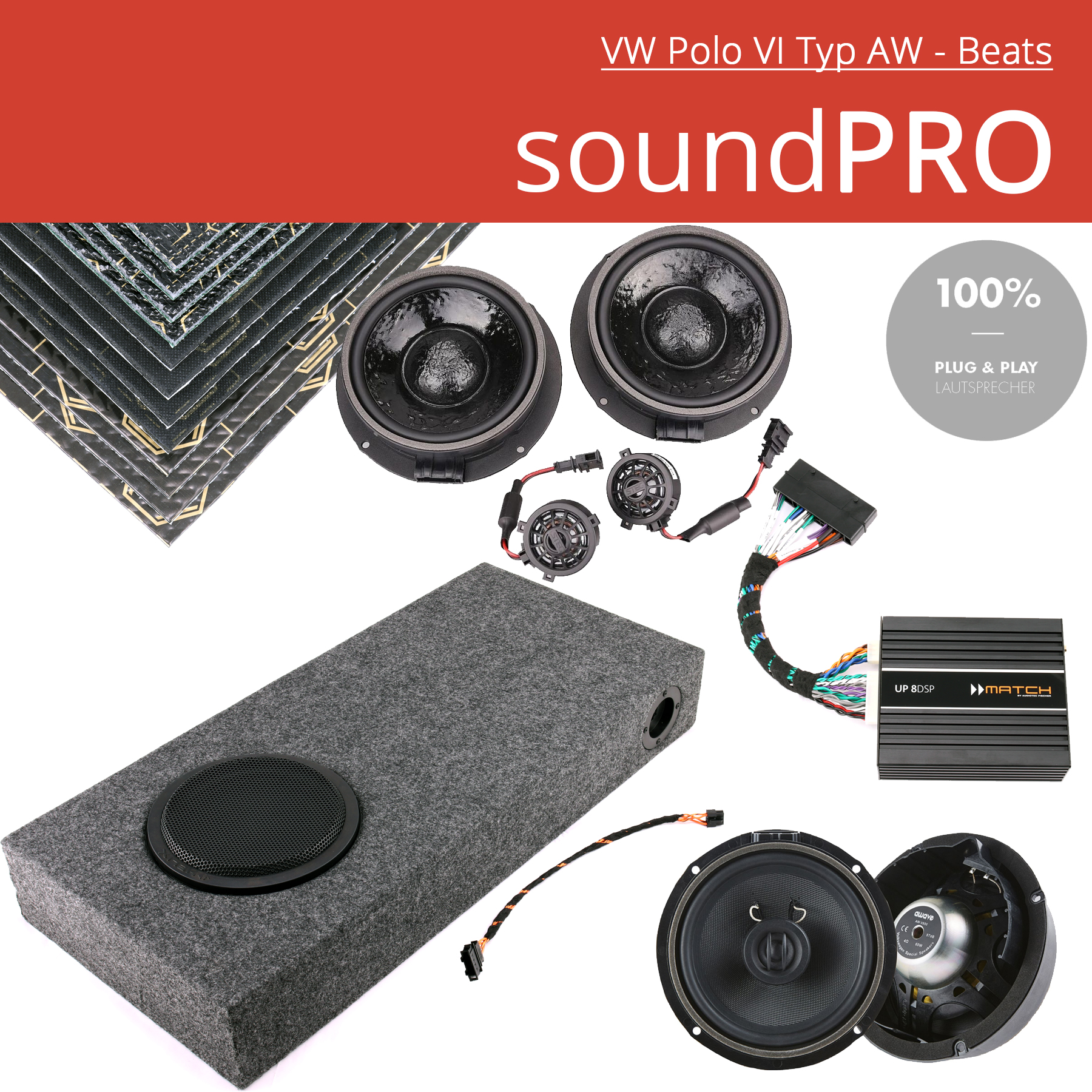 VW Polo 6 AW Beats soundPRO, 960W DSP Endstufen Upgrade System mit  Subwoofer