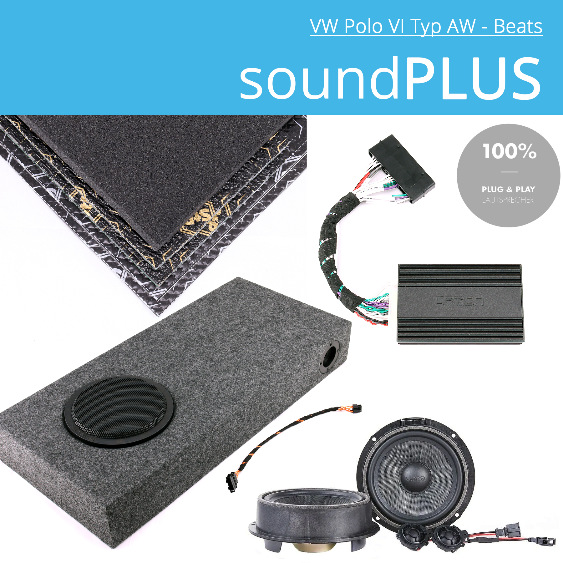 VW Polo 6 AW Beats soundPLUS, 400W DSP Endstufen Upgrade System mit  Subwoofer